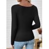 imageEVALESS Women Long Sleeve Pleated V Neck Rib Knit Slim Fit Shirts Basic Tops 2025 Casual TShirt Going Out Workout OutfitsBlack