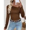 imageEVALESS Women Long Sleeve Pleated V Neck Rib Knit Slim Fit Shirts Basic Tops 2025 Casual TShirt Going Out Workout OutfitsCoffee