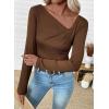 imageEVALESS Women Long Sleeve Pleated V Neck Rib Knit Slim Fit Shirts Basic Tops 2025 Casual TShirt Going Out Workout OutfitsCoffee