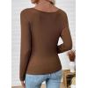 imageEVALESS Women Long Sleeve Pleated V Neck Rib Knit Slim Fit Shirts Basic Tops 2025 Casual TShirt Going Out Workout OutfitsCoffee