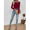 imageEVALESS Women Long Sleeve Pleated V Neck Rib Knit Slim Fit Shirts Basic Tops 2025 Casual TShirt Going Out Workout OutfitsRed Dahlia