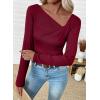 imageEVALESS Women Long Sleeve Pleated V Neck Rib Knit Slim Fit Shirts Basic Tops 2025 Casual TShirt Going Out Workout OutfitsRed Dahlia
