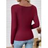 imageEVALESS Women Long Sleeve Pleated V Neck Rib Knit Slim Fit Shirts Basic Tops 2025 Casual TShirt Going Out Workout OutfitsRed Dahlia
