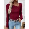 imageEVALESS Women Long Sleeve Pleated V Neck Rib Knit Slim Fit Shirts Basic Tops 2025 Casual TShirt Going Out Workout OutfitsRed Dahlia