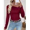 imageEVALESS Women Long Sleeve Pleated V Neck Rib Knit Slim Fit Shirts Basic Tops 2025 Casual TShirt Going Out Workout OutfitsRed Dahlia
