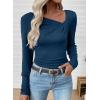 imageEVALESS Women Long Sleeve Pleated V Neck Rib Knit Slim Fit Shirts Basic Tops 2025 Casual TShirt Going Out Workout OutfitsSail Blue