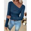 imageEVALESS Women Long Sleeve Pleated V Neck Rib Knit Slim Fit Shirts Basic Tops 2025 Casual TShirt Going Out Workout OutfitsSail Blue