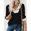 imageEVALESS Womens Fall Fashion 2025 Womens Long Sleeve Shirts Patchwork Button Up V Neck Sweatshirt Casual Pullover TopsBlack