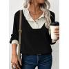 imageEVALESS Womens Fall Fashion 2025 Womens Long Sleeve Shirts Patchwork Button Up V Neck Sweatshirt Casual Pullover TopsBlack