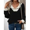 imageEVALESS Womens Fall Fashion 2025 Womens Long Sleeve Shirts Patchwork Button Up V Neck Sweatshirt Casual Pullover TopsBlack