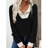 imageEVALESS Womens Fall Fashion 2025 Womens Long Sleeve Shirts Patchwork Button Up V Neck Sweatshirt Casual Pullover TopsBlack