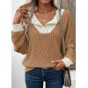 imageEVALESS Womens Fall Fashion 2025 Womens Long Sleeve Shirts Patchwork Button Up V Neck Sweatshirt Casual Pullover TopsCamel