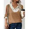 imageEVALESS Womens Fall Fashion 2025 Womens Long Sleeve Shirts Patchwork Button Up V Neck Sweatshirt Casual Pullover TopsCamel