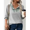 imageEVALESS Womens Fall Fashion 2025 Womens Long Sleeve Shirts Patchwork Button Up V Neck Sweatshirt Casual Pullover TopsLight Grey