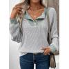imageEVALESS Womens Fall Fashion 2025 Womens Long Sleeve Shirts Patchwork Button Up V Neck Sweatshirt Casual Pullover TopsLight Grey