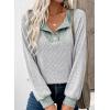imageEVALESS Womens Fall Fashion 2025 Womens Long Sleeve Shirts Patchwork Button Up V Neck Sweatshirt Casual Pullover TopsLight Grey