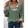 imageEVALESS Womens Fall Fashion 2025 Womens Long Sleeve Shirts Patchwork Button Up V Neck Sweatshirt Casual Pullover TopsMist Green