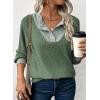 imageEVALESS Womens Fall Fashion 2025 Womens Long Sleeve Shirts Patchwork Button Up V Neck Sweatshirt Casual Pullover TopsMist Green