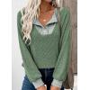 imageEVALESS Womens Fall Fashion 2025 Womens Long Sleeve Shirts Patchwork Button Up V Neck Sweatshirt Casual Pullover TopsMist Green
