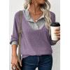 imageEVALESS Womens Fall Fashion 2025 Womens Long Sleeve Shirts Patchwork Button Up V Neck Sweatshirt Casual Pullover TopsPurple