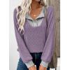 imageEVALESS Womens Fall Fashion 2025 Womens Long Sleeve Shirts Patchwork Button Up V Neck Sweatshirt Casual Pullover TopsPurple