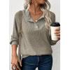 imageEVALESS Womens Fall Fashion 2025 Womens Long Sleeve Shirts Patchwork Button Up V Neck Sweatshirt Casual Pullover TopsSmoke Gray