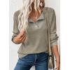 imageEVALESS Womens Fall Fashion 2025 Womens Long Sleeve Shirts Patchwork Button Up V Neck Sweatshirt Casual Pullover TopsSmoke Gray