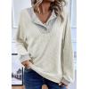 imageEVALESS Womens Fall Fashion 2025 Womens Long Sleeve Shirts Patchwork Button Up V Neck Sweatshirt Casual Pullover TopsWhite