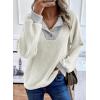 imageEVALESS Womens Fall Fashion 2025 Womens Long Sleeve Shirts Patchwork Button Up V Neck Sweatshirt Casual Pullover TopsWhite