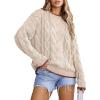 imageEVALESS Sweaters for Women Trendy Crewneck Long Sleeve Color Block Sweater Tops Fall 2025 Chunky Cable Knit Pullover SweatersBeige