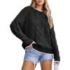 imageEVALESS Sweaters for Women Trendy Crewneck Long Sleeve Color Block Sweater Tops Fall 2025 Chunky Cable Knit Pullover SweatersBlack