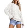imageEVALESS Sweaters for Women Trendy Crewneck Long Sleeve Color Block Sweater Tops Fall 2025 Chunky Cable Knit Pullover SweatersWhite