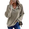 imageEVALESS Womens Fall Fashion 2025 Womens Long Sleeve Shirts Patchwork Button Up V Neck Sweatshirt Casual Pullover TopsSmoke Gray