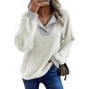 imageEVALESS Womens Fall Fashion 2025 Womens Long Sleeve Shirts Patchwork Button Up V Neck Sweatshirt Casual Pullover TopsWhite