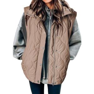 imageEVALESS Cropped Puffer Vest Women Lightweight Quilted Stand Collar Sleeveless Jackets Fall Winter 2025 Button Zip Up CoatApricot Pink
