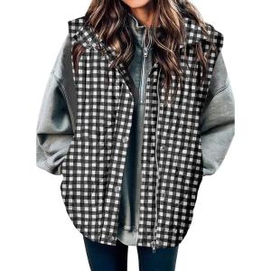 imageEVALESS Cropped Puffer Vest Women Lightweight Quilted Stand Collar Sleeveless Jackets Fall Winter 2025 Button Zip Up CoatBlack Plaid