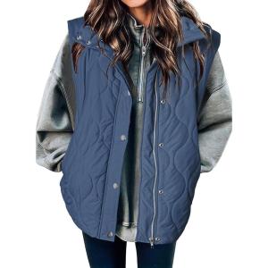 imageEVALESS Cropped Puffer Vest Women Lightweight Quilted Stand Collar Sleeveless Jackets Fall Winter 2025 Button Zip Up CoatBlue