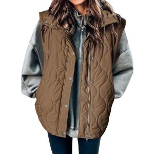imageEVALESS Cropped Puffer Vest Women Lightweight Quilted Stand Collar Sleeveless Jackets Fall Winter 2025 Button Zip Up CoatBrown