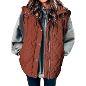 imageEVALESS Cropped Puffer Vest Women Lightweight Quilted Stand Collar Sleeveless Jackets Fall Winter 2025 Button Zip Up CoatCinnamon