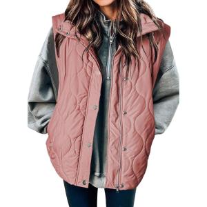 imageEVALESS Cropped Puffer Vest Women Lightweight Quilted Stand Collar Sleeveless Jackets Fall Winter 2025 Button Zip Up CoatGossamer Pink