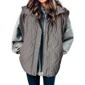 imageEVALESS Cropped Puffer Vest Women Lightweight Quilted Stand Collar Sleeveless Jackets Fall Winter 2025 Button Zip Up CoatGray
