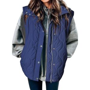 imageEVALESS Cropped Puffer Vest Women Lightweight Quilted Stand Collar Sleeveless Jackets Fall Winter 2025 Button Zip Up CoatNavy Blue
