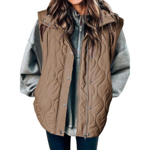 imageEVALESS Cropped Puffer Vest Women Lightweight Quilted Stand Collar Sleeveless Jackets Fall Winter 2025 Button Zip Up CoatPale Khaki
