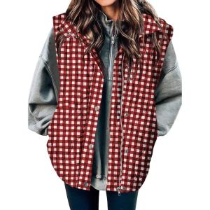 imageEVALESS Cropped Puffer Vest Women Lightweight Quilted Stand Collar Sleeveless Jackets Fall Winter 2025 Button Zip Up CoatRed Plaid