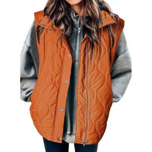 imageEVALESS Cropped Puffer Vest Women Lightweight Quilted Stand Collar Sleeveless Jackets Fall Winter 2025 Button Zip Up CoatRusset Orange