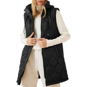 imageEVALESS Long Puffer Vest Women Sleeveless Hooded Puffer Jacket Lightweight Quilted Jackets Winter Warm Zip Up Coat OuterwearBlack