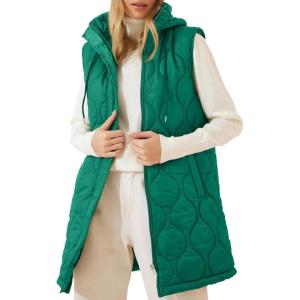 imageEVALESS Long Puffer Vest Women Sleeveless Hooded Puffer Jacket Lightweight Quilted Jackets Winter Warm Zip Up Coat OuterwearEvergreen