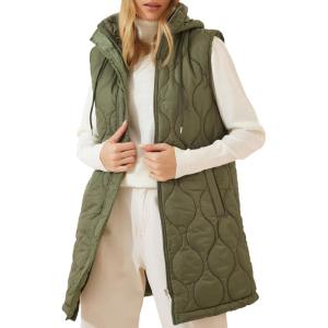 imageEVALESS Long Puffer Vest Women Sleeveless Hooded Puffer Jacket Lightweight Quilted Jackets Winter Warm Zip Up Coat OuterwearGuacamole Green