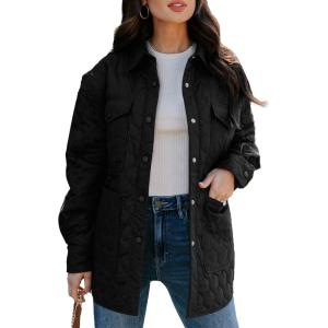 imageEVALESS Quilted Jackets for Women Lightweight Long Sleeve Button Down Puffer Jacket Warm Winter Coat Outerwear with Pockets1b Black