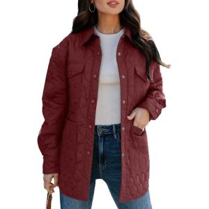 imageEVALESS Quilted Jackets for Women Lightweight Long Sleeve Button Down Puffer Jacket Warm Winter Coat Outerwear with PocketsD Red